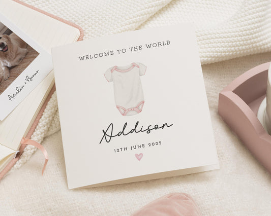 New Baby Card, Personalised Baby Card, Welcome To The World Card, Baby Girl Card, Custom Name Baby Card, Baby Shower Card