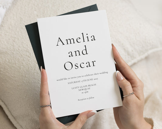 Minimalist Wedding Invitations, Elegant Typography Wedding Invite, Black and White Wedding Invitation Suite, Personalised Invites