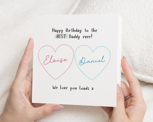 Birthday Card for Daddy, Personalised Birthday Card from Kids, Birthday Card for Dad, Cute Birthday Card for Him, Heart Birthday Card