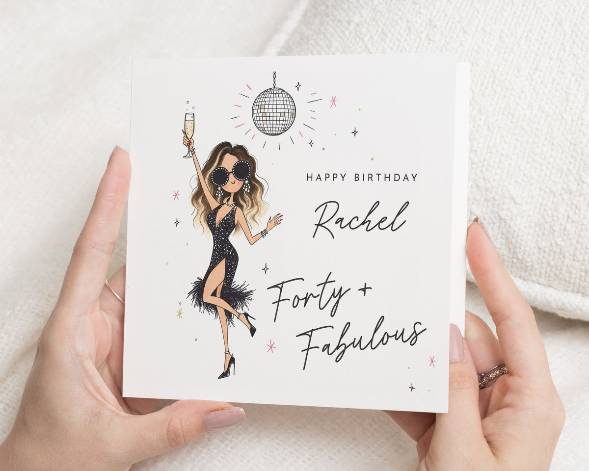 40th Birthday Card for Her, Personalised 40th Birthday Card, Forty and Fabulous Card, Birthday Card for Friend, Birthday Card for Sister