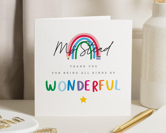 Thank You Card for Teacher, Teacher Thank You Card, Rainbow Thank You Card, Thank You Card for Her, End of Term Card, Colourful Card