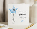 18th Birthday Card for Son, Son 18th Birthday Card, Eighteenth Birthday Card for Him, Birthday Card for Boy, Blue Balloon Card