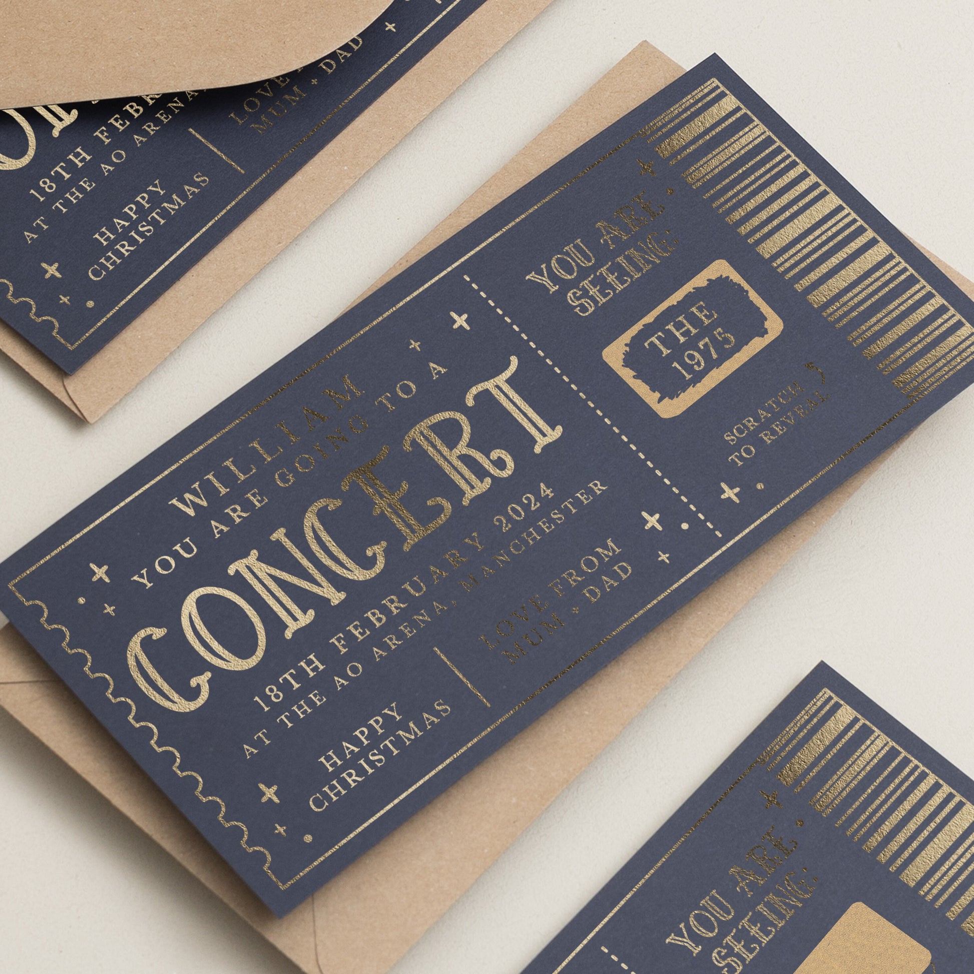 The 1975 Gig Ticket Foil Gift Voucher, Personalised Gold Foil Scratch Gift Voucher, Scratch Reveal Gift, Scratch To Reveal, Gig Ticket