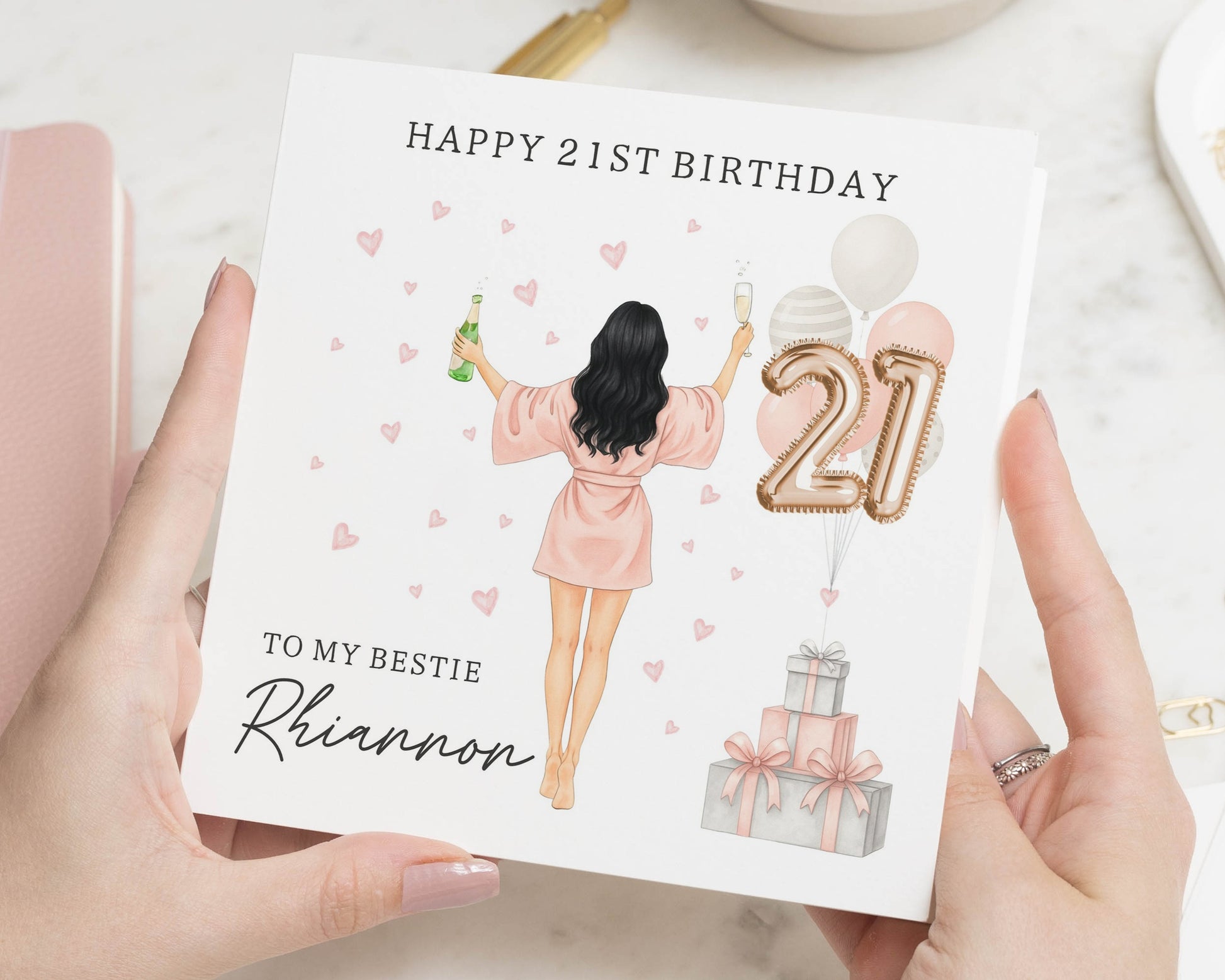 21st Birthday Card for Best Friend, Personalised Birthday Card for Her, 21st Birthday Card for Daughter, Champagne Birthday Card