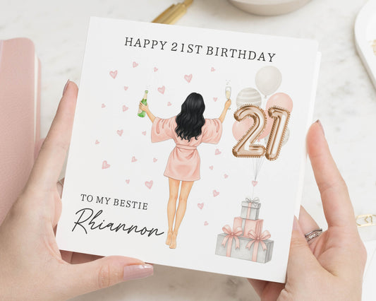 21st Birthday Card for Best Friend, Personalised Birthday Card for Her, 21st Birthday Card for Daughter, Champagne Birthday Card
