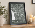 Personalised Map Print, Custom Location Map Wall Art, Dark Green Wall Art, Gift for Couple, Anniversary Gift, Black Framed Print