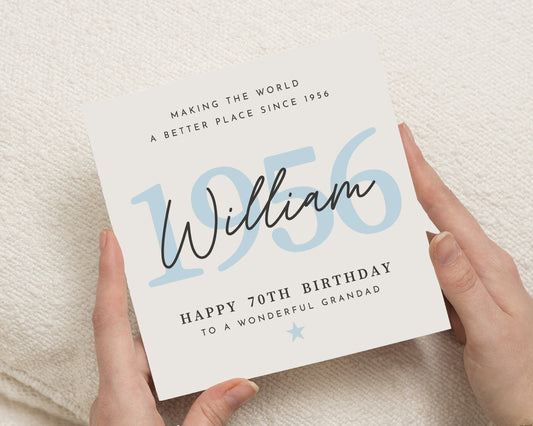 70th Birthday Card for Grandad, Personalised Birthday Card for Him, 1956 Birthday Card, Happy Birthday Grandad, Custom Name Card