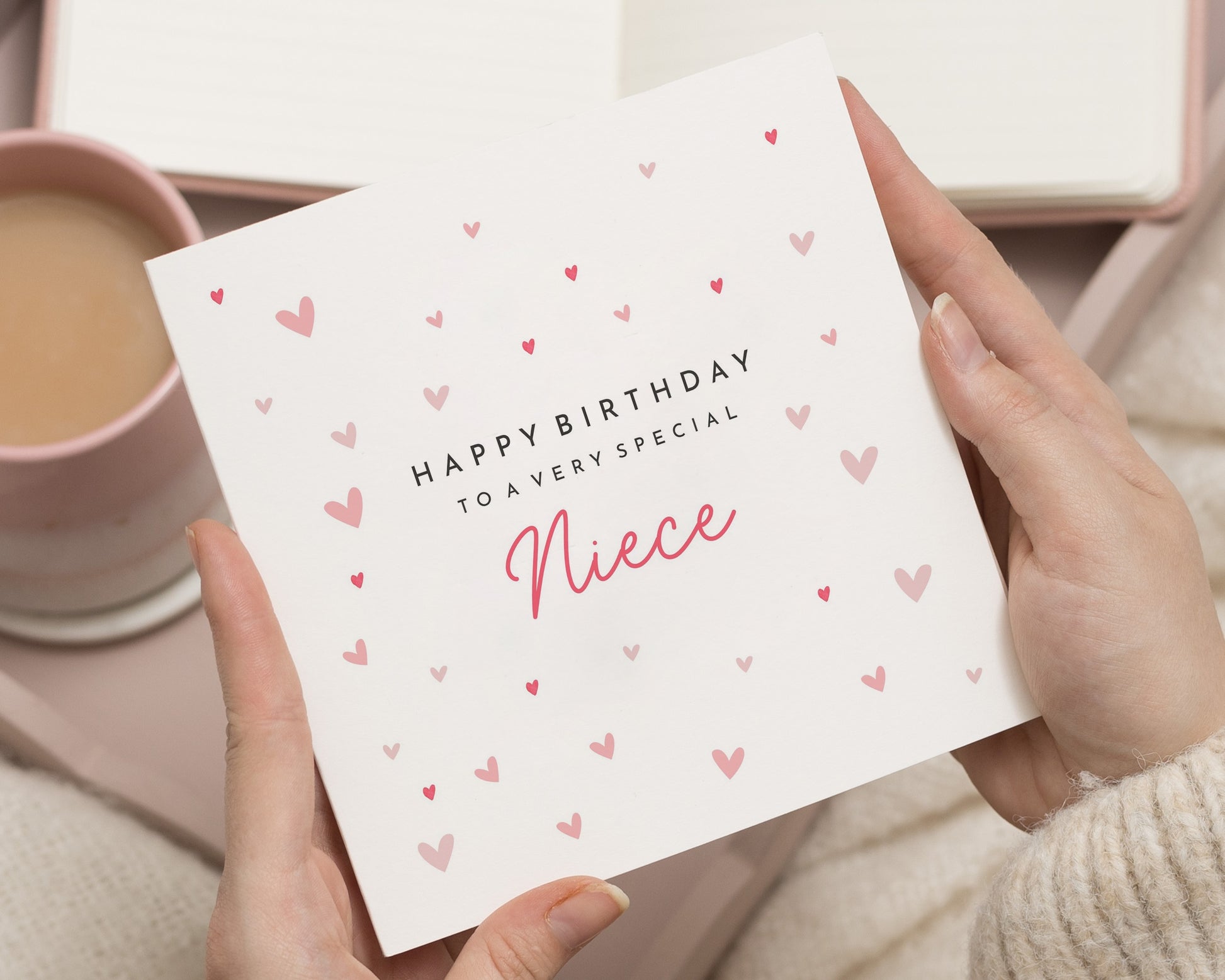 Birthday Card for Niece, Niece Birthday Card, Birthday Card for Her, Personalised Birthday Card, Cute Pink Heart Birthday Card