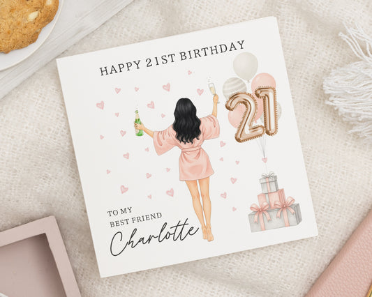21st Birthday Card for Best Friend, Personalised Birthday Card for Her, Champagne Birthday Card, 21st Birthday Card for Daughter