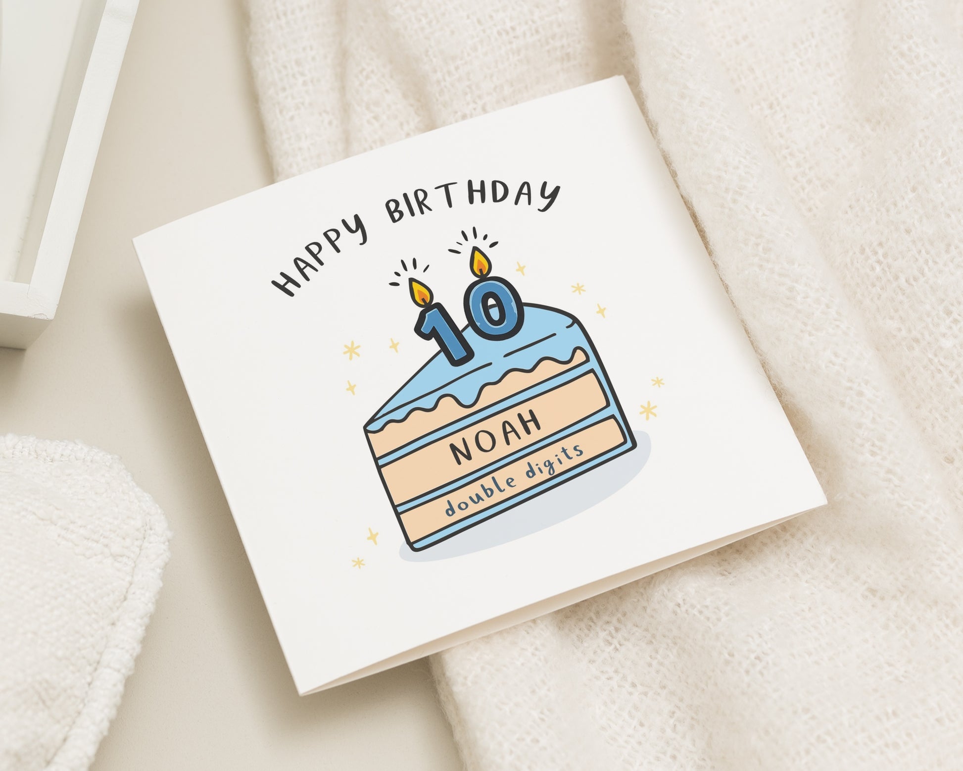 10th Birthday Card, Personalised Birthday Card for Boy, Double Digits Card, Birthday Card for Son, Custom Cake Card