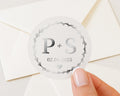 Personalised Wedding Sticker, Silver Foil Initials Sticker, Custom Date Sticker, Envelope Seal, Wedding Envelope Sticker, Initials Sticker