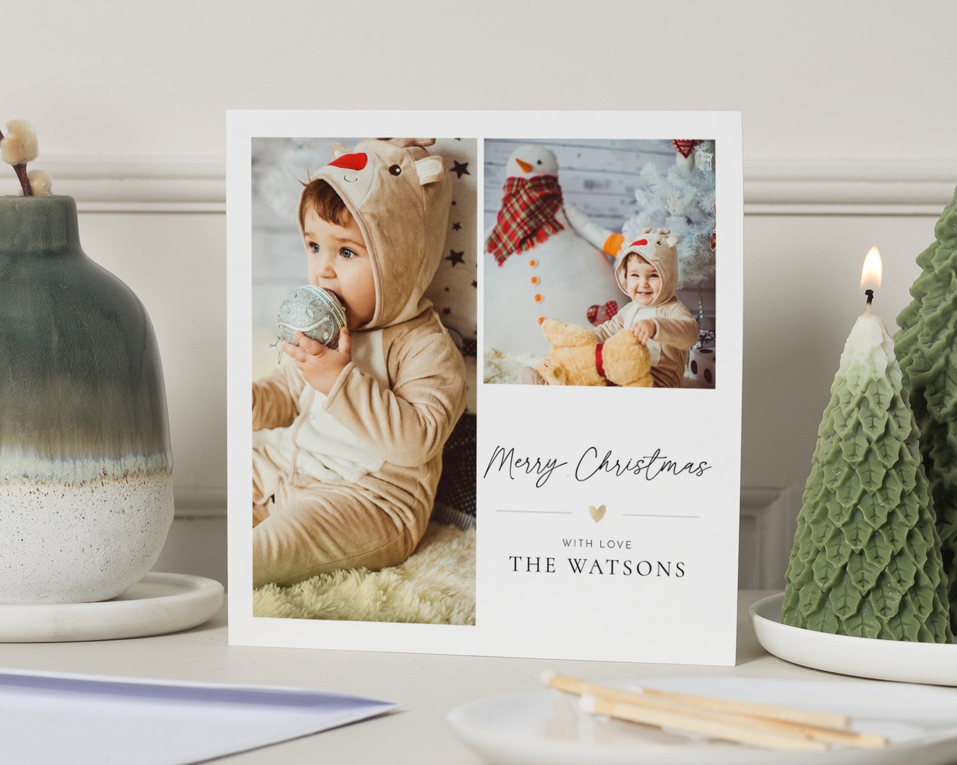 Personalised Photo Christmas Card, Square Christmas Card, Family Christmas Card, With Love From, Custom Name, Merry Christmas Card