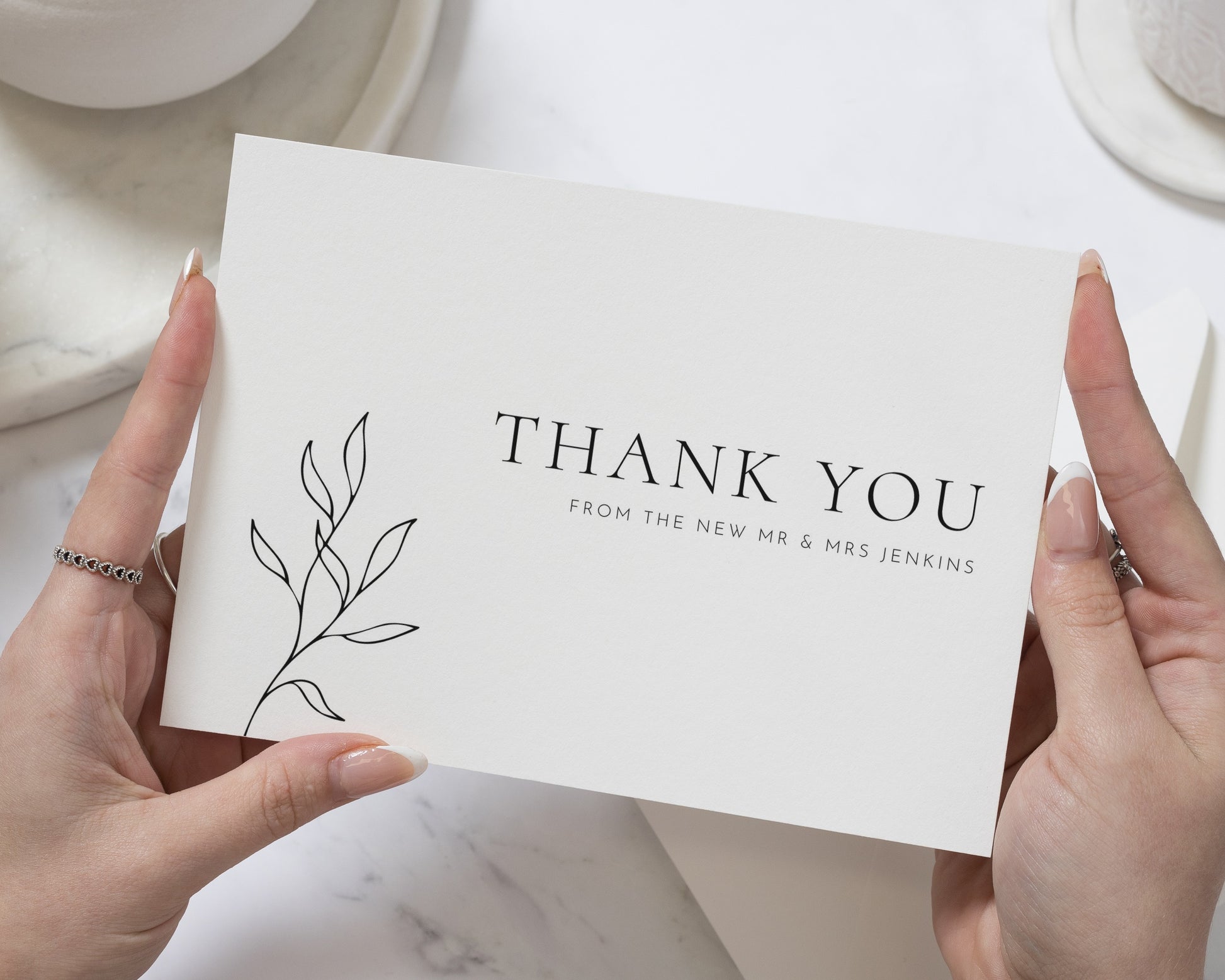 Personalised Wedding Thank You Cards, Minimal Thank You Cards, Botanical Wedding Thank You Card, Folded Wedding Thank You Cards, A6