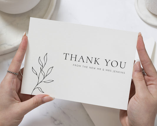 Personalised Wedding Thank You Cards, Minimal Thank You Cards, Botanical Wedding Thank You Card, Folded Wedding Thank You Cards, A6