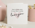 Just A Note Card, Love You Card, Thinking Of You Card, Greeting Card, Romantic Card, Card For Her, Card For Him, Simple Card
