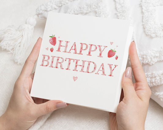 Birthday Card, Happy Birthday Card, Cute Birthday Card, Birthday Card for Her, Birthday Card for Friend, Strawberry Birthday Card