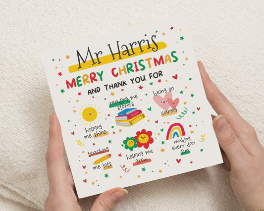 Christmas Card for Teacher, Teacher Christmas Card, Thank You Teacher Card, Personalised Christmas Card, Cute Teacher Card