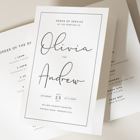 Simple Wedding Booklet, Order Of Service, Multiple Pages, Civil Wedding Program, Booklet Wedding, Order Of The Day &#39;Olivia&#39;