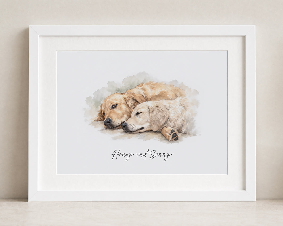 Personalised Dog Portrait Print, Custom Pet Name Wall Art, Dog Lover Gift, Pet Owner Gift, Watercolour Pet Print, White Framed Print