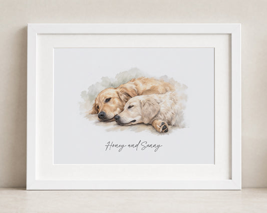 Personalised Dog Portrait Print, Custom Pet Name Wall Art, Dog Lover Gift, Pet Owner Gift, Watercolour Pet Print, White Framed Print