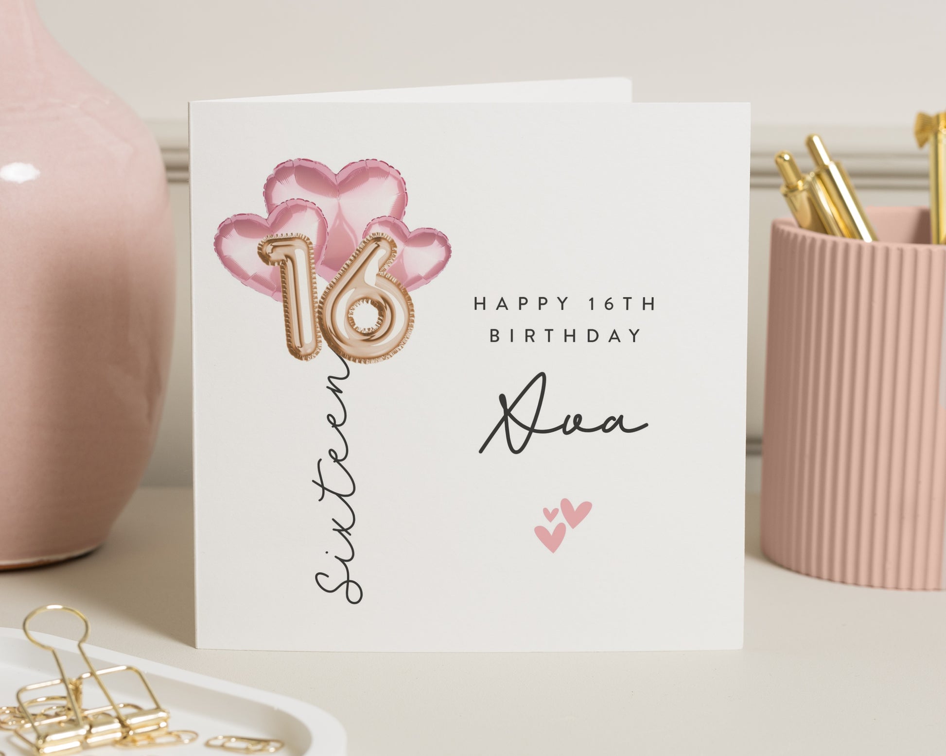 16th Birthday Card for Girl, Personalised Birthday Card, Sixteen Birthday Card, Custom Birthday Card for Daughter, Heart Balloon Card