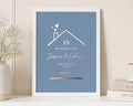 Personalised Gold Foil New Home Print, Blue Grey Wall Art, Custom Address Print, First Home Gift, Gift for Couple, Portrait Wall Art