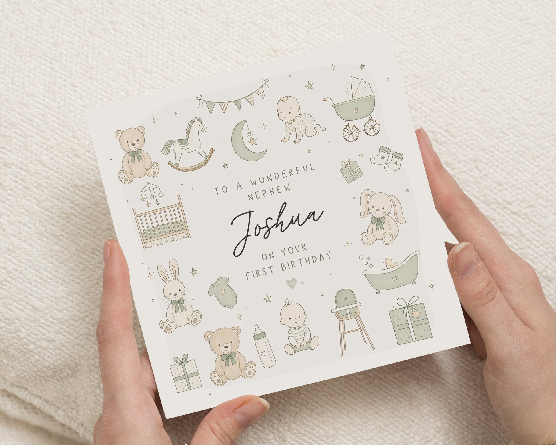 1st Birthday Card for Nephew, First Birthday Card, Personalised Nephew Birthday Card, Baby Boy Birthday Card, Cute Birthday Card