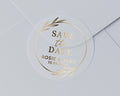 Save The Date Sticker, Gold Foil Wedding Sticker, Personalised Save The Date, Custom Wedding Envelope Seal, Transparent Gold Save The Date