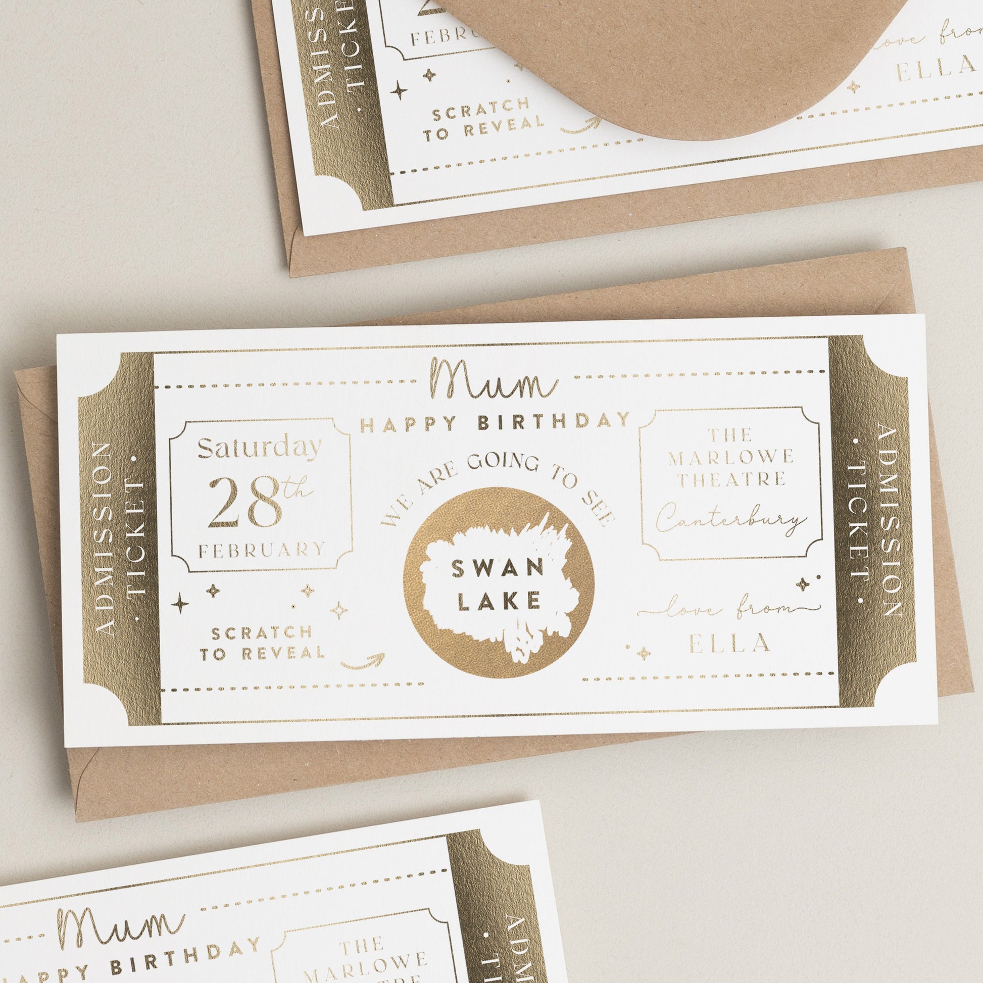 Birthday Gift Voucher, Mum Birthday Gold Foil Scratch Card Gift Voucher, Scratch To Reveal Ticket, Surprise Voucher, Birthday Gift Ticket