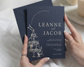 Gold Foil Champagne Tower Wedding Invitations, Navy Personalised Wedding Invites, Elegant Celebration Invitation