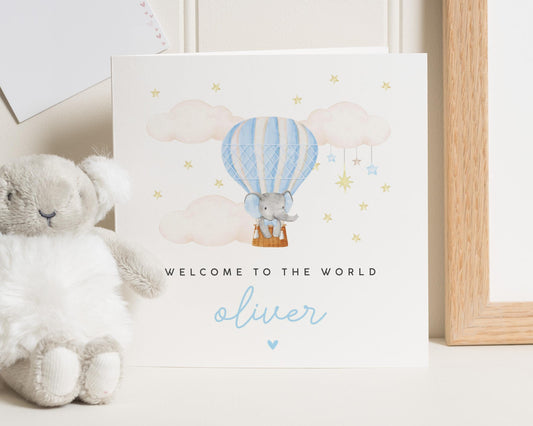 Congratulations New Baby Boy, Personalised New Baby Boy Card, Welcome To The World Card, Elephant Baby Card Personalised, Baby Shower Gift