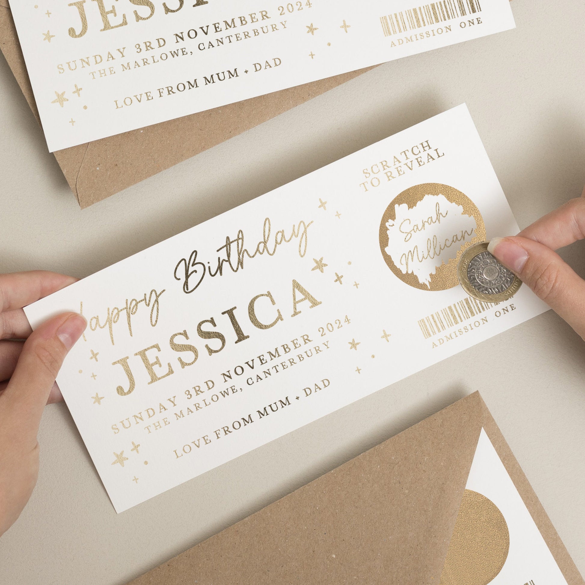 Birthday Gift Voucher, Gold Foil Scratch Birthday Voucher, Scratch To Reveal Birthday Surprise Voucher, Surprise Gift Ticket, Scratch Coupon