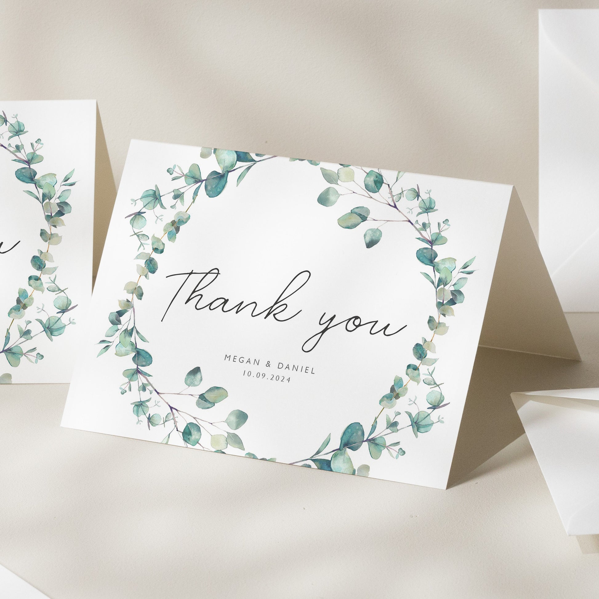 Floral Wedding Thank You Card With Envelopes, Botanical Wedding Thank You Card, Simple Wedding Guest Thank You Card &#39;Megan&#39;