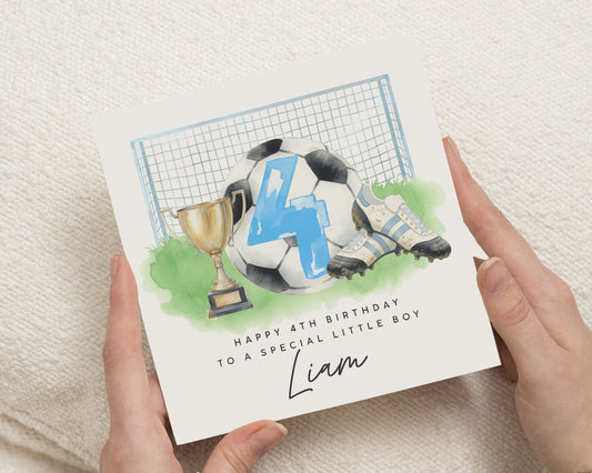 4th Birthday Card for Boy, Football Birthday Card, Personalised Birthday Card for Son, 4th Birthday Card for Grandson, Sports Birthday Card