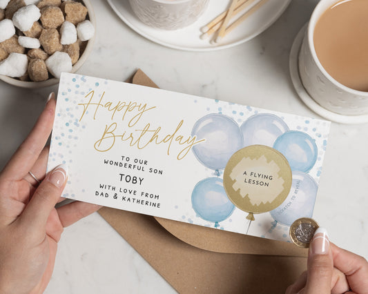 Personalised Birthday Gift Voucher for Son, Flying Lesson Experience, Custom Birthday Card for Him