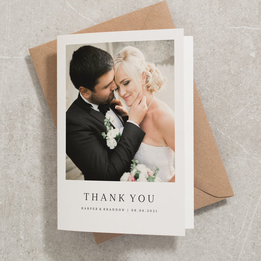 Wedding Thank You Card With Photo, Thank You Wedding Card, Folded Thank You Card, Simple Wedding Thank You Card With Envelope &#39;Harper&#39;