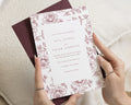 Burgundy Floral Wedding Invitations, Elegant Botanical Wedding Invite, Classic Garden Personalised Wedding Invitation Suite