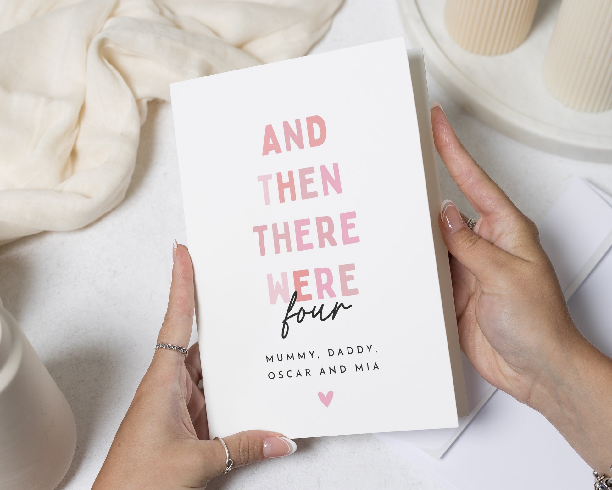 Pregnancy Announcement Card, Personalised Baby Announcement Card, New Baby Card for Family, And Then There Were Four Card