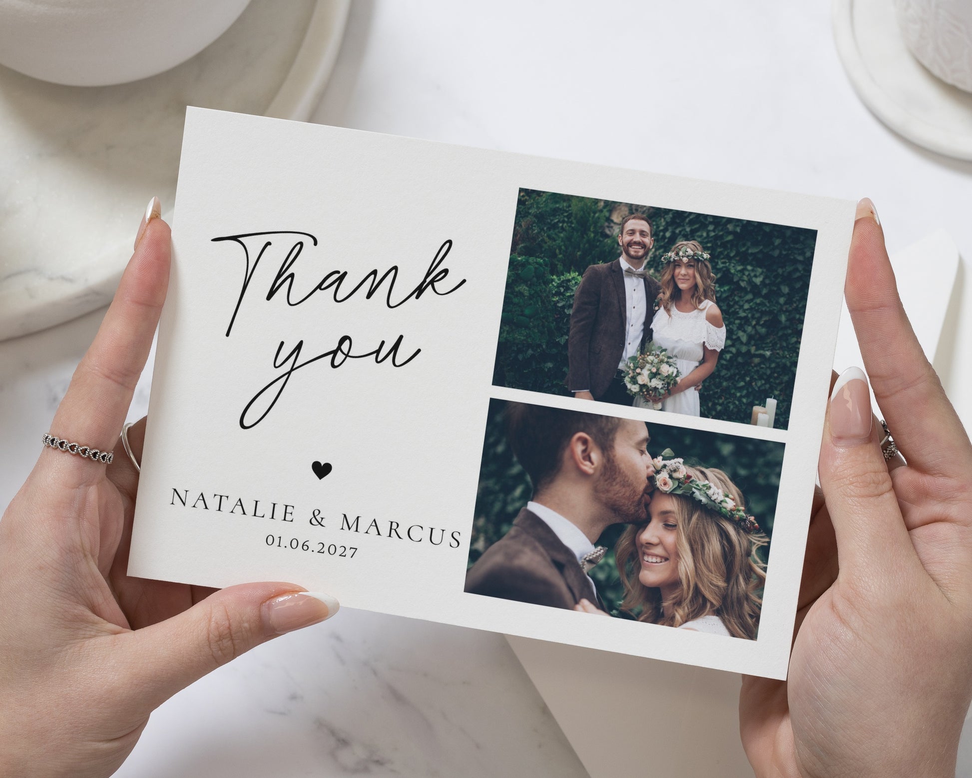 Personalised Wedding Thank You Cards, Photo Wedding Thank You Card, Folded Thank You Cards, Simple Thank You Card for Wedding