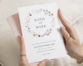 Blush Pink Wildflower Wedding Invitations, Floral Wreath Wedding Invite, Botanical Garden Wedding Stationery, Personalised Suite