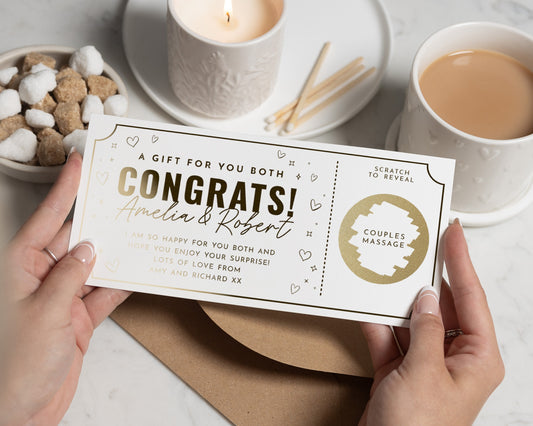 Personalised Gift Voucher for Couple, Scratch to Reveal Spa Day Gift, Couples Massage Voucher, Congrats Gift Experience