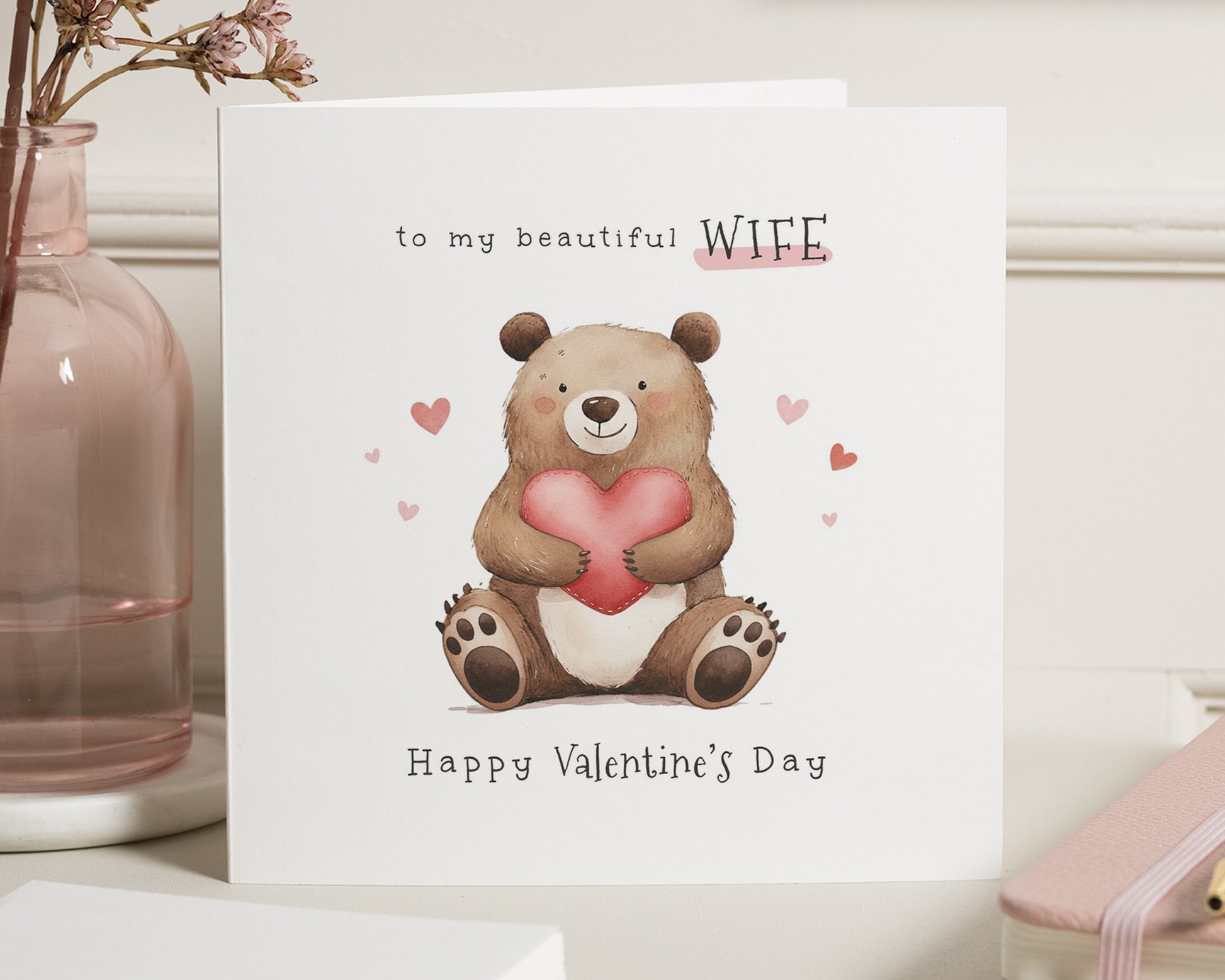 Valentines Day Card for Wife, Cute Bear Valentines Card, Wife Valentines Card, Happy Valentines Day Card for Her, Romantic Card for Wife