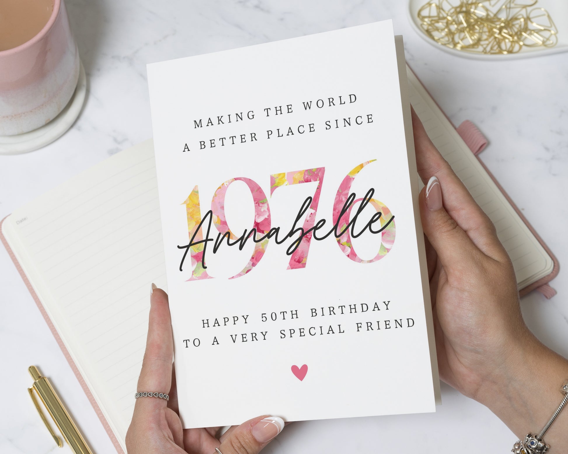 50th Birthday Card, Personalised Birthday Card for Friend, Floral Birthday Card for Her, Custom 50th Birthday Cards for Women