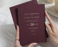 Gold Foil Wedding Invitations, Burgundy Minimalist Wedding Invite, Elegant Typography Invitation, Personalised Formal Wedding Stationery