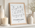 Personalised Travel Print, Couples Adventure Wall Art, Road Trip Gift, Anniversary Gift, Gift for Couple, Black Line Art, Oak Framed Print