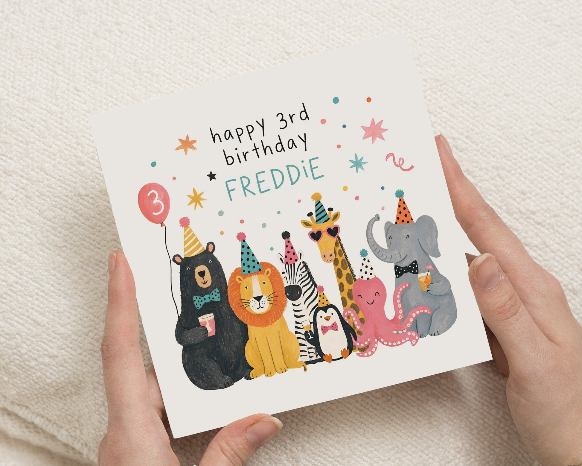 3rd Birthday Card, Personalised Birthday Card for Boy, Birthday Card for Girl, Safari Animal Birthday Card, Jungle Birthday Card