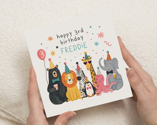 3rd Birthday Card, Personalised Birthday Card for Boy, Birthday Card for Girl, Safari Animal Birthday Card, Jungle Birthday Card