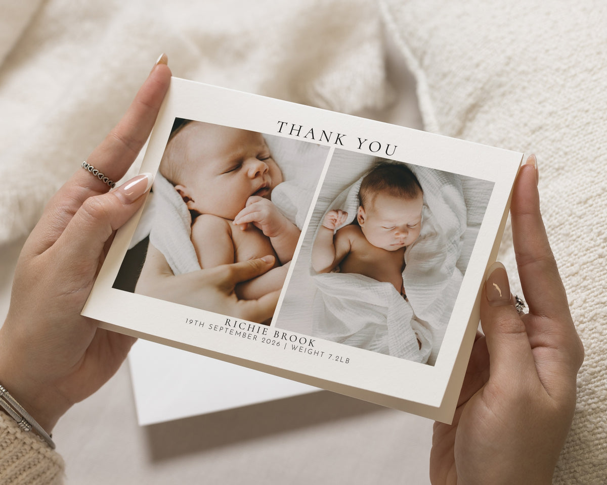 Personalised Baby Thank You Cards, Photo Baby Thank You Card, Birth Announcement Card, Minimal Thank You Cards, Folded Baby Thank You Cards