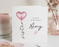 Personalised Birthday Card for Her, Custom Name Birthday Card, Birthday Card for Friend, Mum, Daughter, Pink Heart Balloon Card