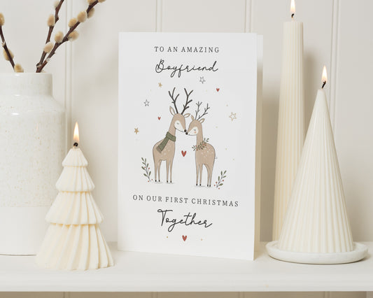 Christmas Card for Boyfriend, First Christmas Card for Boyfriend, Boyfriend Christmas Card, 1st Christmas Together Card, Reindeer Card